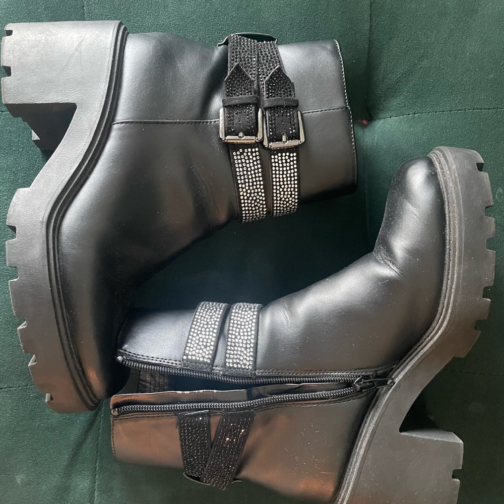 Steve Madden Black Combat Boots with Chunky Heel